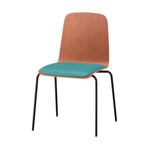 ノットワーク背座一体チェア座パッド付 背座ラスティックビーチM・脚サテンブラック・ウレタンレザーターコイズブルー KLL-120DK-TTS4 1点