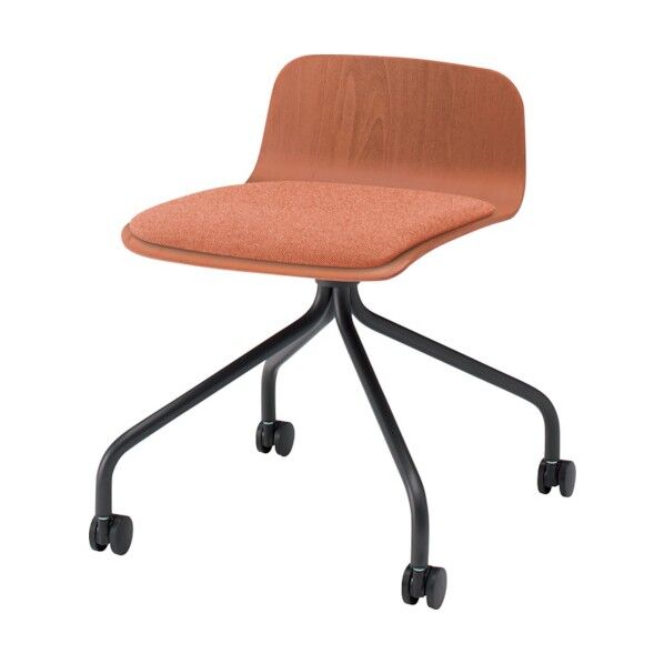 ノットワークローバックキャスターチェア座パッド付 背座ラスティックビーチM・脚サテンブラック・布地アンバーオレンジ KLL-225C-TTD3 1点