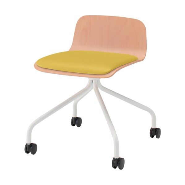 ノットワークローバックキャスターチェア座パッド付 背座ラスティックビーチL・脚ホワイト・ウレタンレザーストロングイエロー KLL-225DK-GHU5 1点