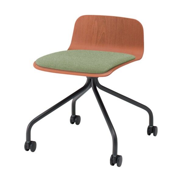 ノットワークローバックキャスターチェア座パッド付 背座ラスティックビーチM・脚サテンブラック・布地アボカドグリーン KLL-225C-TTL8 1点