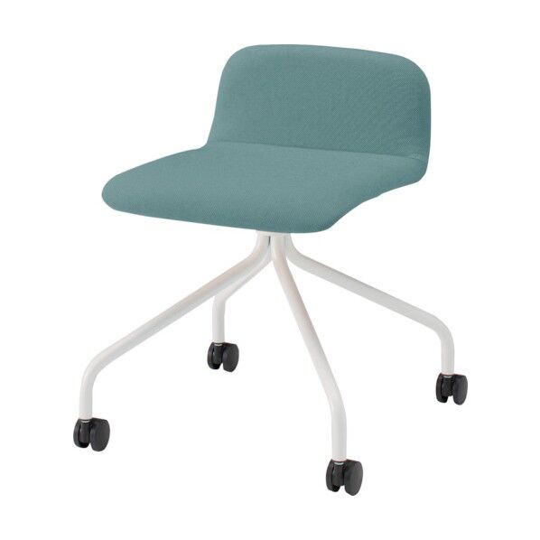 ノットワークローバックキャスターチェア張りぐるみ 脚ホワイト・布地サックスブルー KLL-235C1-W9A4 1点