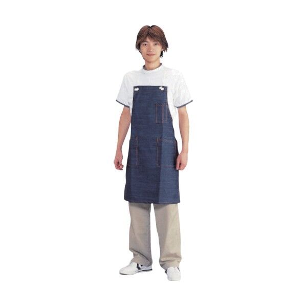 ジーンズ胸当前掛 ローブ ポケット付 ネイビー 170×300×40MM #652 1点