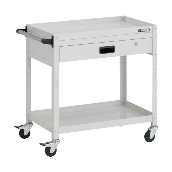 ラビットワゴン 700X450XH740 2段 1段引出付 ハンドル付 ゴム車輪 ホワイト RBW-772VH W 1点