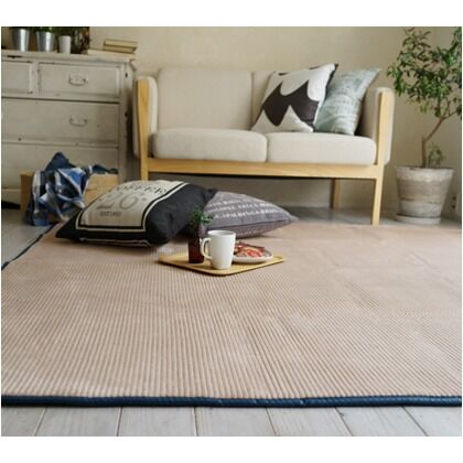 ウレタン入フランネルストライプラグ グルーヴ ベージュ 130×185cm 11749962 1