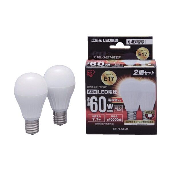 LED電球E17広配光60W電球色2個セット LDA8L-G-E17-6T22P 2個