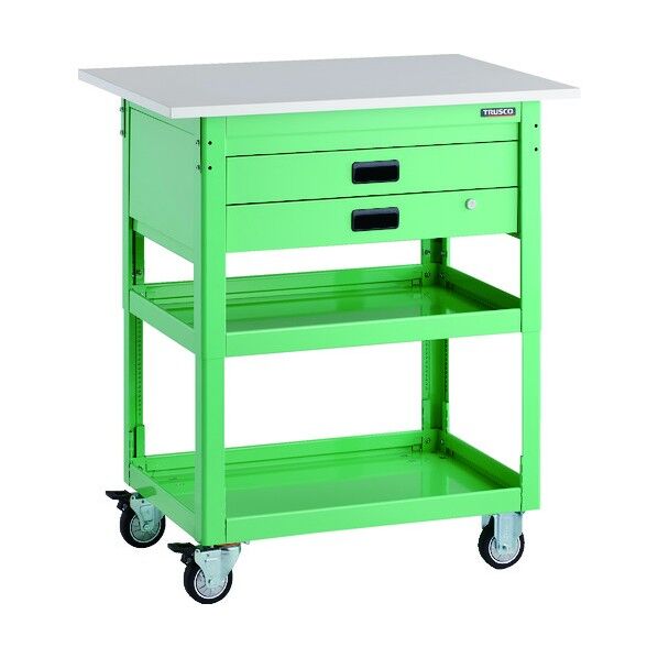 ツールワゴン ドルフィン 高さ調節式 天板付 900X600 2段引出 YG ウレタン車輪 DLWS-A973TXU-YG 1点