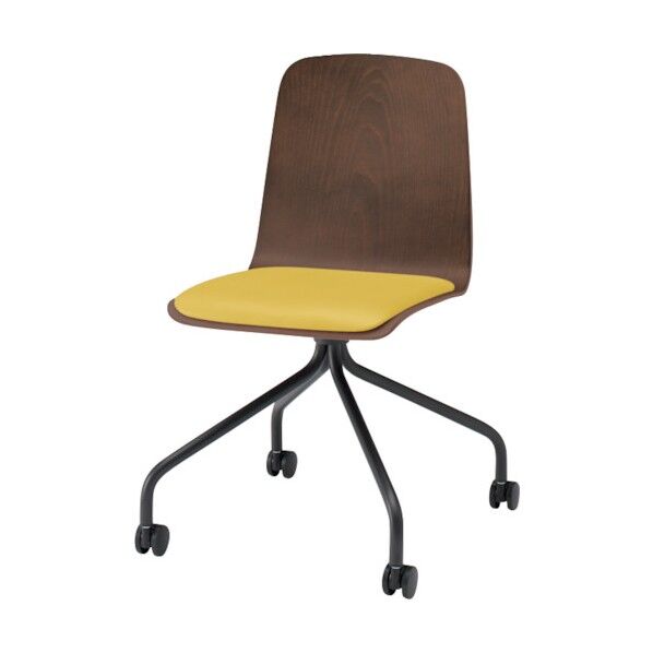 ノットワーク背座一体キャスターチェア座パット付 背座ラスティックビーチD・脚サテンブラック・ウレタンレザーストロングイエロー KLL-125DK-TNU5 1点