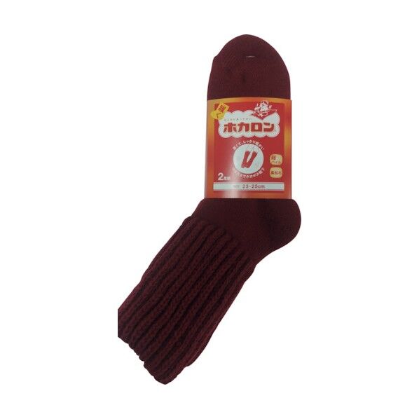 婦人ホカロン 総パイルアクリル無地クルー アカ HKCLD17TP16 2足