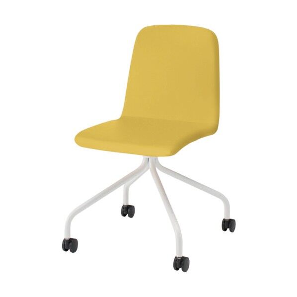 ノットワーク背座一体キャスターチェア張りぐるみ 脚ホワイト・ウレタンレザーストロングイエロー KLL-135DK-W9U5 1点