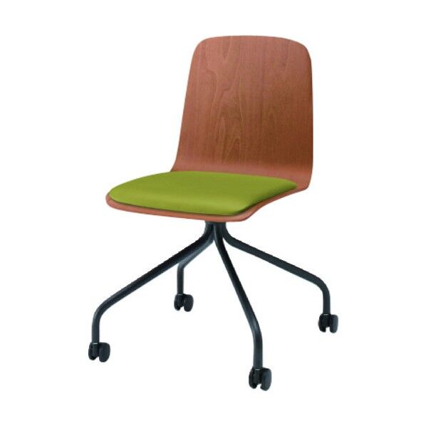 ノットワーク背座一体キャスターチェア座パッド付 背座ラスティックビーチM・脚サテンブラック・ウレタンレザーアップルグリーン KLL-125DK-TTL6 1点