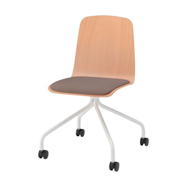 ノットワーク背座一体キャスターチェア座パッド付 背座ラスティックビーチL・脚ホワイト・布地アンバー KLL-125C-GHK2 1点