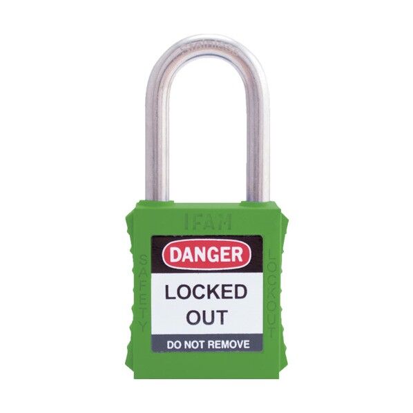 ロックアウト用南京錠 ステンレス製シャックル 緑 44830 1点
