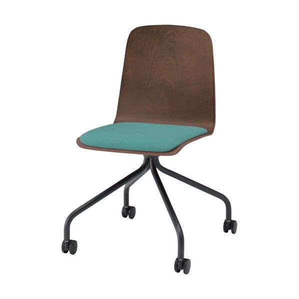 ノットワーク背座一体キャスターチェア座パッド付 背座ラスティックビーチD・脚サテンブラック・布地サックスブルー KLL-125C-TNA4 1点