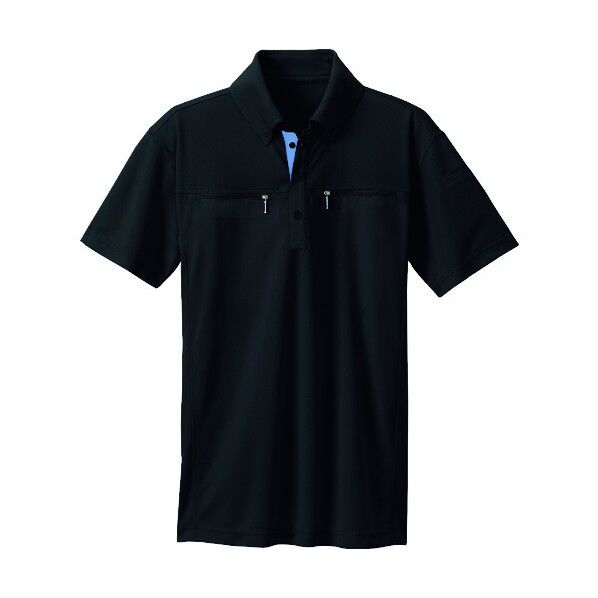 ボタンダウンダブルジップ半袖ポロシャツ(男女兼用)AZ10602-010ブラックS 010ブラック S 10602 1