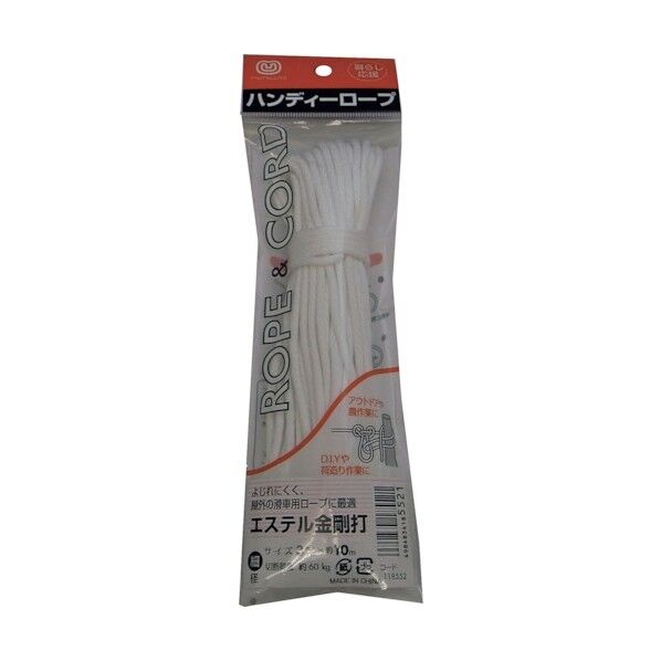エステル金剛打ロープ(M) 白 3mm×10m PET-KG-310H 1巻