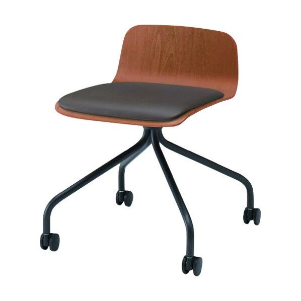 ノットワークローバックキャスターチェア座パッド付 背座ラスティックビーチM・脚サテンブラック・ウレタンレザーセピアブラウン KLL-225DK-TTK1 1点