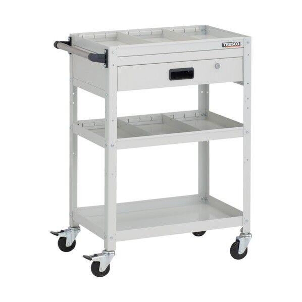 ラビットワゴン 600X400XH880 3段 1段引出付 仕切板2段付 ハンドル付 ゴム車輪 ホワイト RBW-963S2VH W 1点