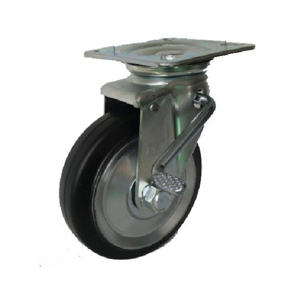 プレス製自在金具ブレーキ付黒ゴム車