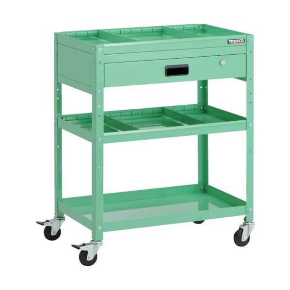 ラビットワゴン 700X450XH880 1段引出 仕切板2段付 ゴム車輪 ヤンググリーン RBW-973S2V-YG 1点