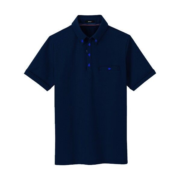 部屋干しボタンダウン半袖ポロシャツ(男女兼用) 008ネイビー S 7667 1