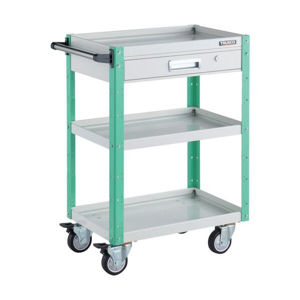 イーグルワゴン 600X400XH880 引出付 4輪自在 ウレタン車輪 ホワイト/ヤンググリーン EGW-963VUJ-WYG 1点