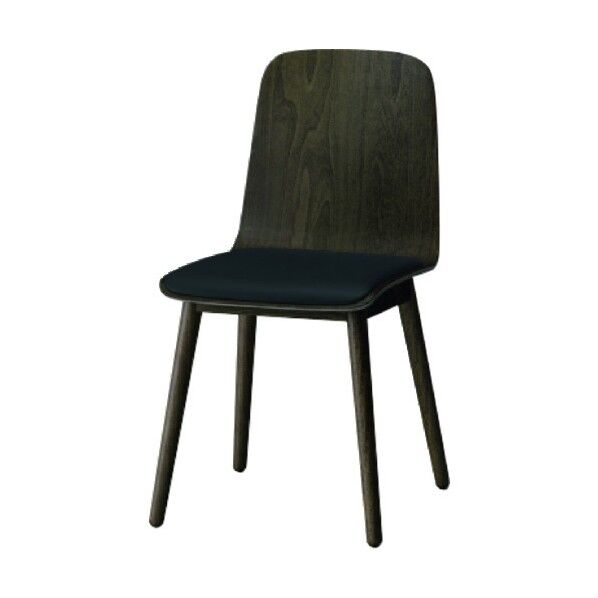 ノットワーク背座一体木脚チェア座パッド付 背座脚ラスティックビーチD・ウレタンレザーブラック KLL-124DK-DT1 1点