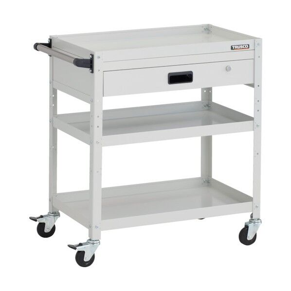 ラビットワゴン 700X450XH810 3段 1段引出付 ハンドル付 ゴム車輪 ホワイト RBW-873VH W 1点