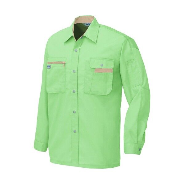 長袖シャツ(男女兼用)(薄地) 015グリーン×ライトベージュ 6L 5325 1