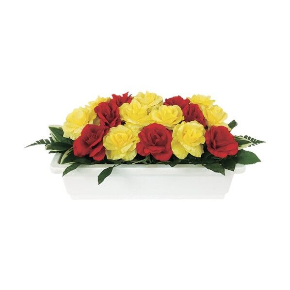 造花プランター 白 バラ(赤・黄) 935-021 1点