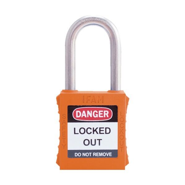 ロックアウト用南京錠 ステンレス製シャックル オレンジ 44910 1点
