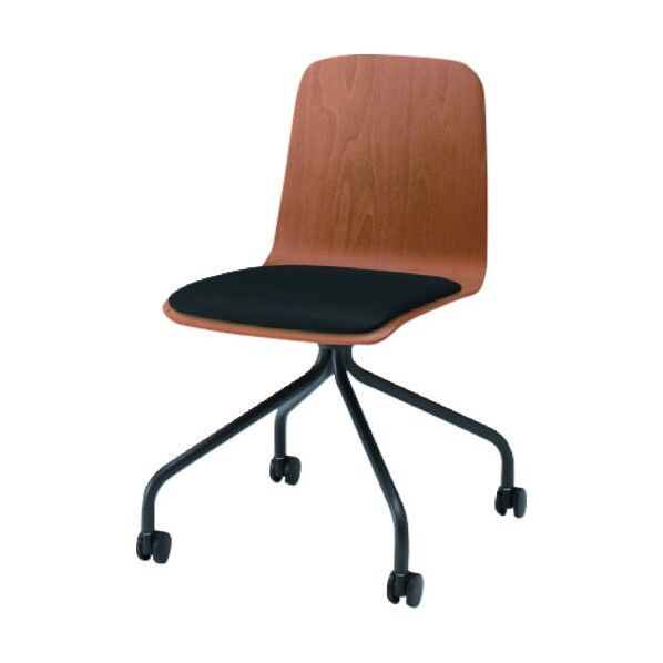 ノットワーク背座一体キャスターチェア座パッド付 背座ラスティックビーチM・脚サテンブラック・ウレタンレザーブラック KLL-125DK-TTT1 1点