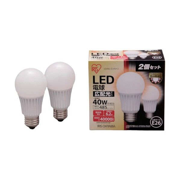 ＬＥＤ電球２個セット広配光電球色４８５ｌｍ LDA6L-G-V6-2P 2個
