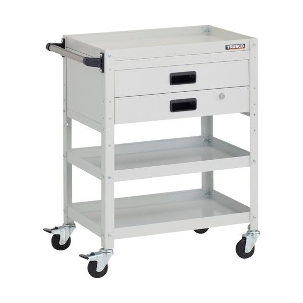 ラビットワゴン 600X400XH810 3段 2段引出付 ハンドル付 ゴム車輪 ホワイト RBW-863XH W 1点