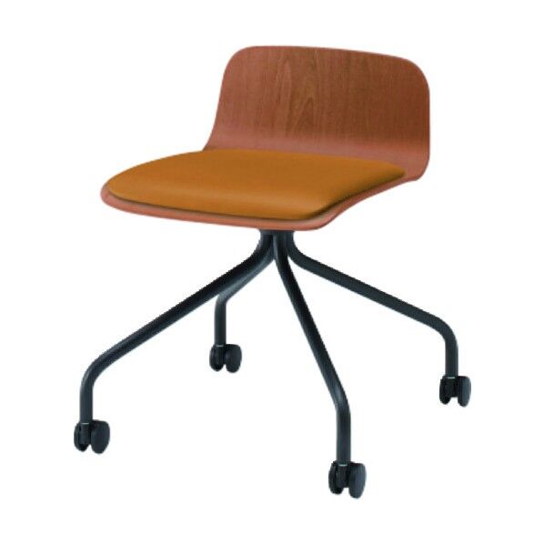 ノットワークローバックキャスターチェア座パッド付 背座ラスティックビーチM・脚サテンブラック・ウレタンレザーパンプキンイエロー KLL-225DK-TTY8 1点