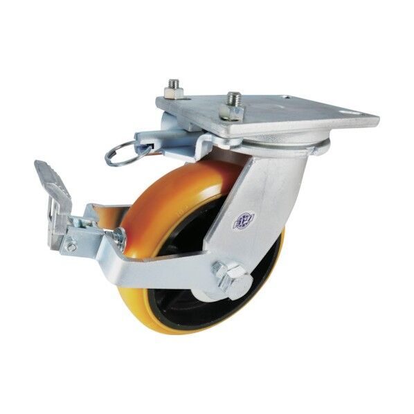プレート式重量用キャスター(高硬度ウレタン車) 自在ストッパー付(旋回ロック付)