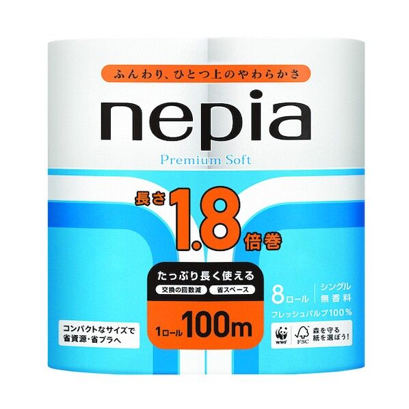 王子ネピア ネピア プレミアムソフト1.8倍巻 100M 8ロール シングルり(PK=CS) 20999 8ROL...