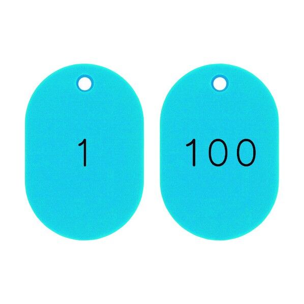 小判型番号札 1～100/連番号入 小判札453‐SB(1～100) スカイブルー 45×30mm 200171 100枚