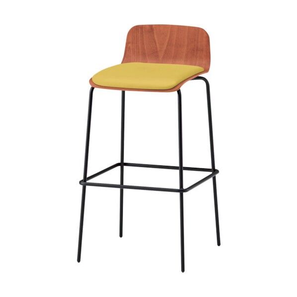 ノットワークハイチェア座パッド付 背座ラスティックビーチM・脚サテンブラック・ウレタンレザーストロングイエロー KLL-123DK-TTU5 1点