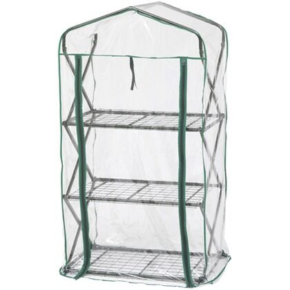 フォールドビニール温室 3段 パイプ、ジョイント：グリーン、ビニール：クリア 約幅69cm×奥行き49cm×高さ125cm GRH-G03 1