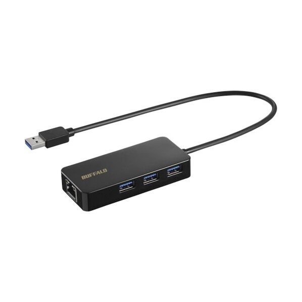 バッファロー Giga対応 USB-A LANアダプターハブ付 ブラック LUD-U3-AGHBK 1個