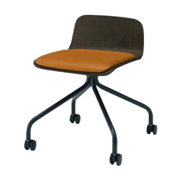 ノットワークローバックキャスターチェア座パッド付 背座ラスティックビーチD・脚サテンブラック・ウレタンレザーパンプキンイエロー KLL-225DK-TNY8 1点