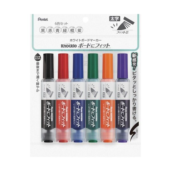 ぺんてる ノックル ボードにフィット 太字 6色セット EMWL5BF6ST 6本
