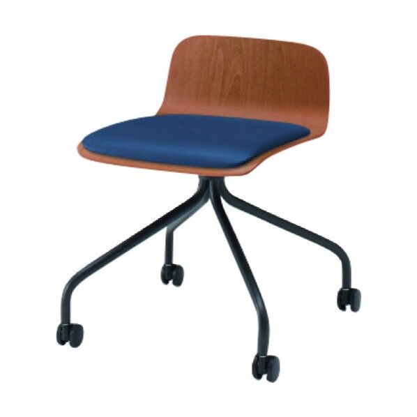 ノットワークローバックキャスターチェア座パッド付 背座ラスティックビーチM・脚サテンブラック・ウレタンレザーインディゴブルー KLL-225DK-TTN2 1点