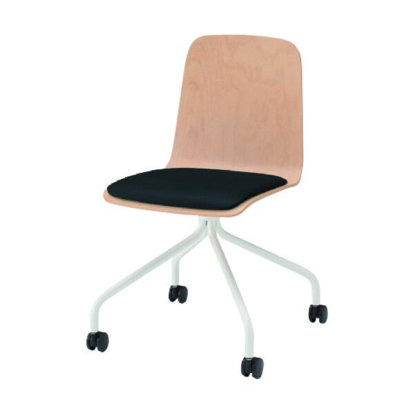 ノットワーク背座一体キャスターチェア座パッド付 背座ラスティックビーチL・脚ホワイト・ウレタンレザーブラック KLL-125DK-GHT1 1点