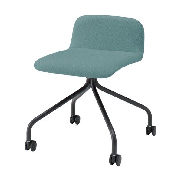 ノットワークローバックキャスターチェア張りぐるみ 脚サテンブラック・布地サックスブルー KLL-235C1-T1A4 1点