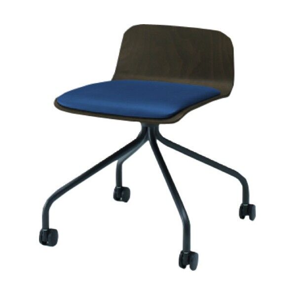 ノットワークローバックキャスターチェア座パッド付 背座ラスティックビーチD・脚サテンブラック・ウレタンレザーインディゴブルー KLL-225DK-TNN2 1点