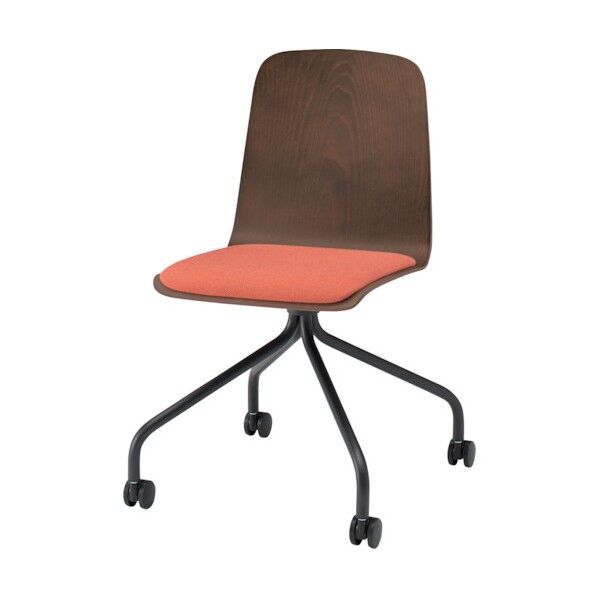 ノットワーク背座一体キャスターチェア座パッド付 背座ラスティックビーチD・脚サテンブラック・布地アンバーオレンジ KLL-125C-TND3 1点