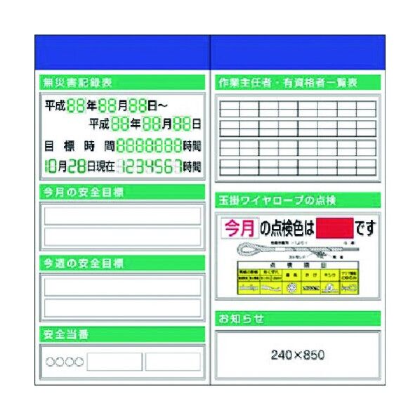 スチール製安全掲示板2点タイプ 無災害～玉掛…箱屋根無 KG-501 1点
