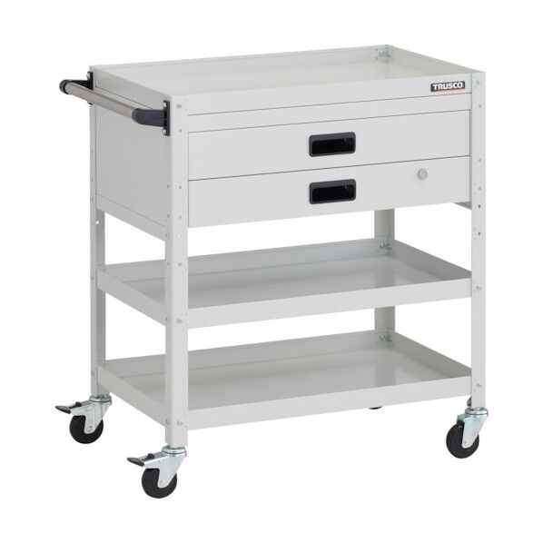 ラビットワゴン 700X450XH810 3段 2段引出付 ハンドル付 ゴム車輪 ホワイト RBW-873XH W 1点