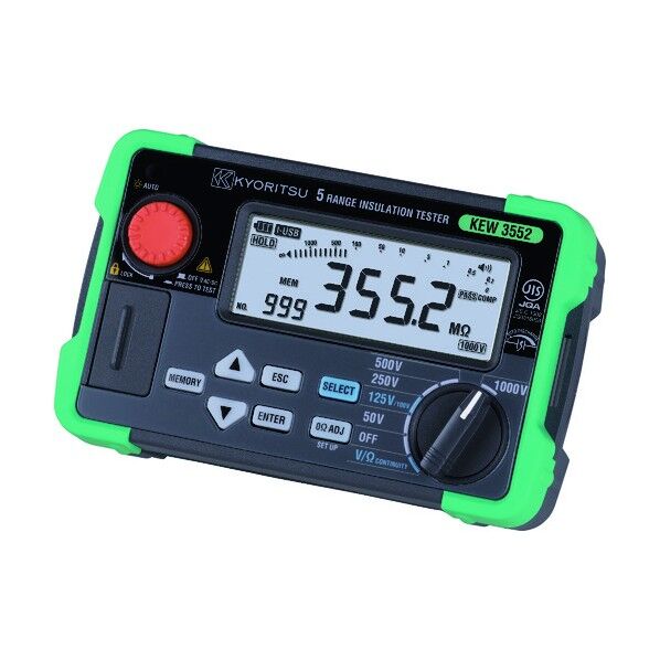 デジタル絶縁抵抗計(6レンジ) メモリ機能、PC通信機能付 KEW3552 1個